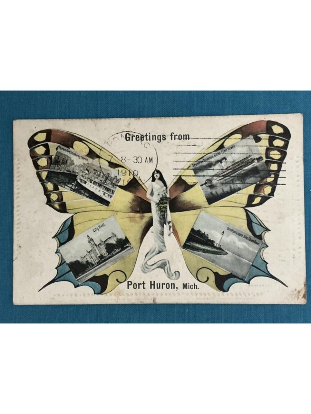 Vintage Leather Buckle Picture Frame 1910 Butterfly Girl Postcard - Picture 8 of 14